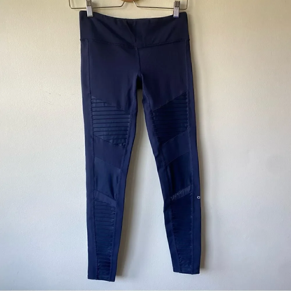 Alo yoga high waist moto workout leggings navy size small